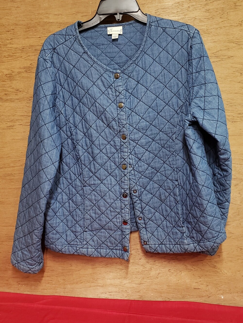 Tanzara Collarless Quilted Denim Jacket Large